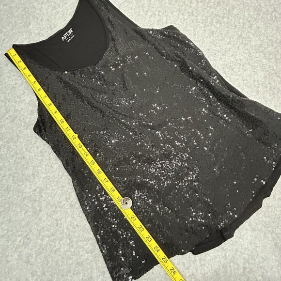 APT. 9 Black Sequin Scoop Neck Tank Top Size L Sleeveless Shell High Low Hem - Picture 4 of 11